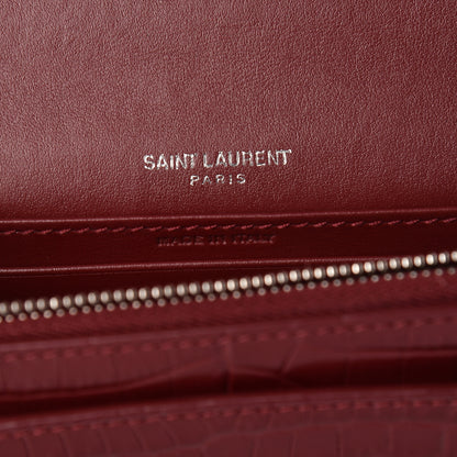 Saint Laurent Calfskin Crocodile Embossed Monogram Sunset Chain Wallet Palissandre 6 of 12