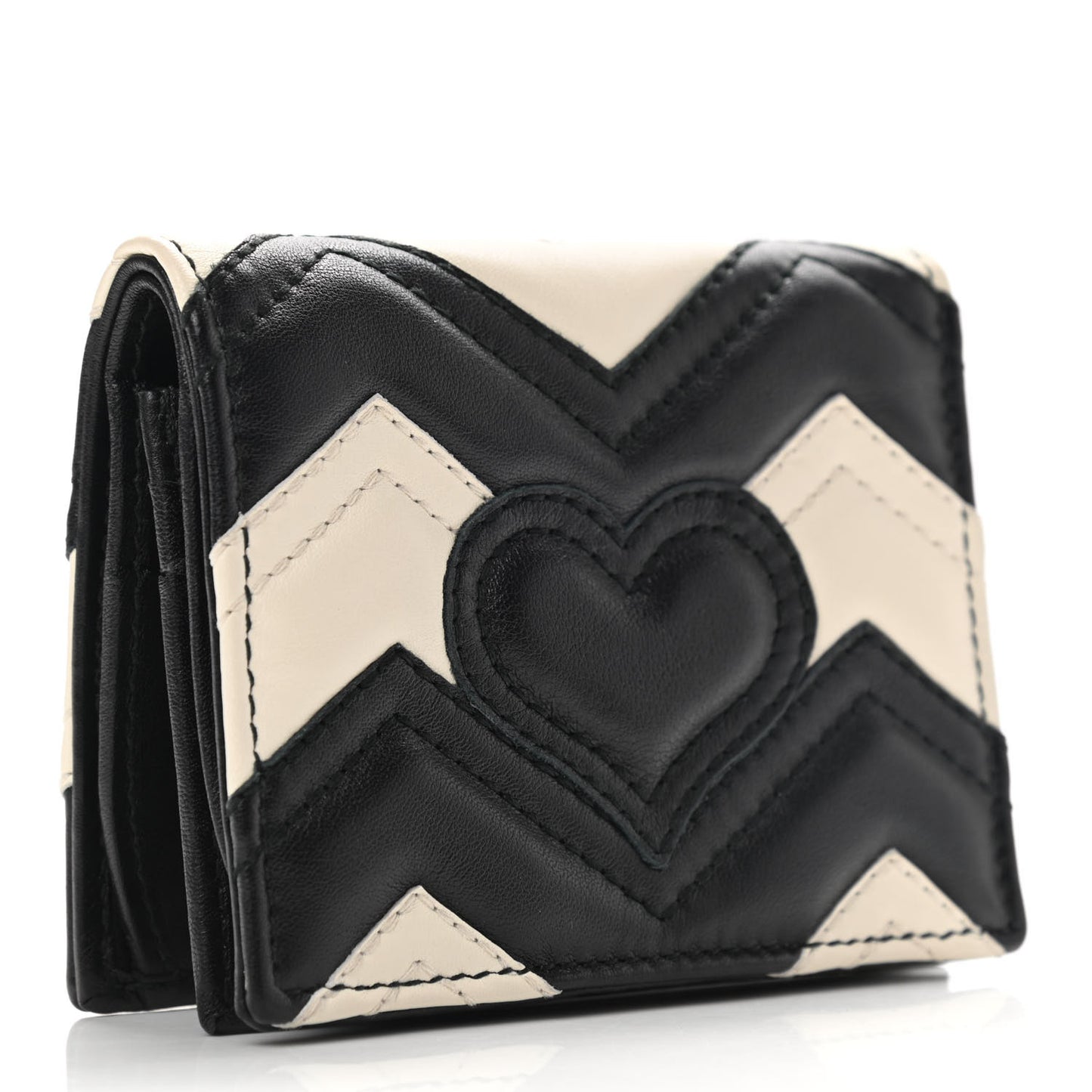 Calfskin Matelasse GG Marmont Card Case Black White