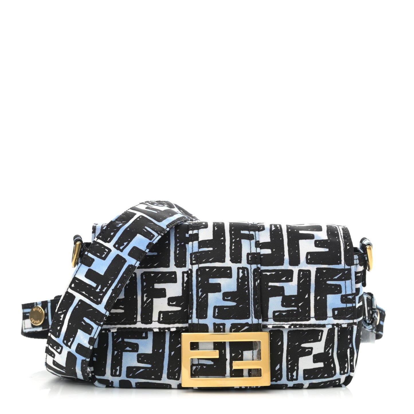 X JOSHUA VIDES Nylon FF Cloudy Mini Belt Baguette Bag White Celeste Black