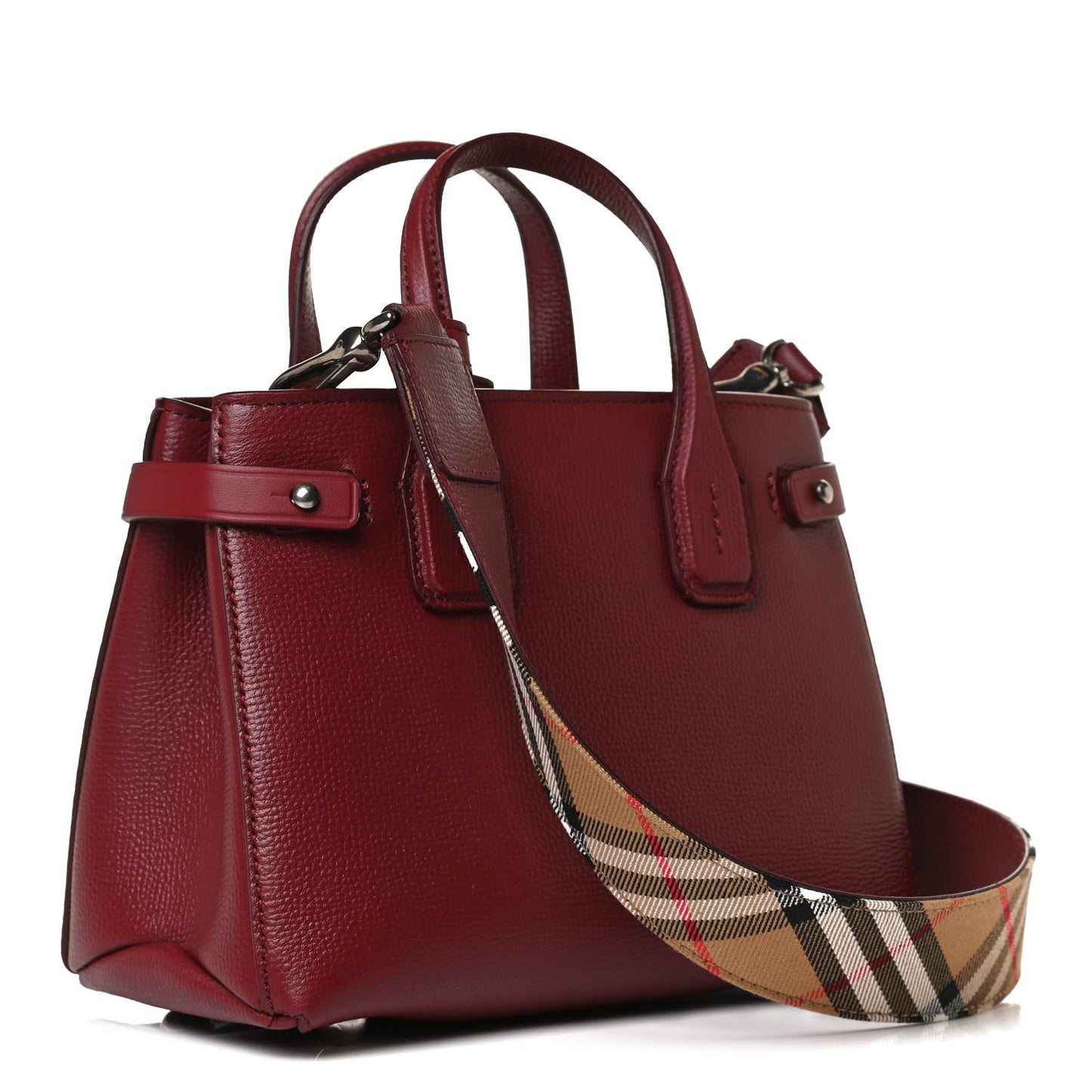 Grainy Calfskin House Check Baby Banner Tote Crimson