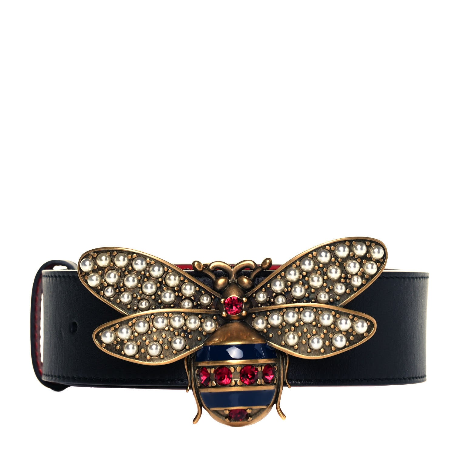 Gucci Calfskin Queen Margaret Bee Belt 85 34 Black 1 of 3