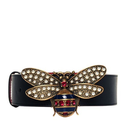 Gucci Calfskin Queen Margaret Bee Belt 85 34 Black 1 of 3