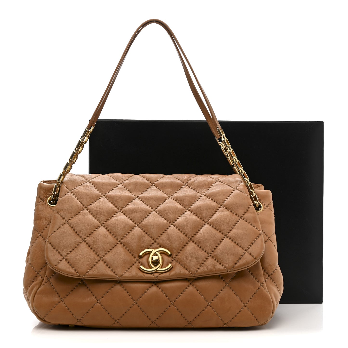 Calfskin Quilted Jumbo Retro Chain Accordion Flap Dark Beige