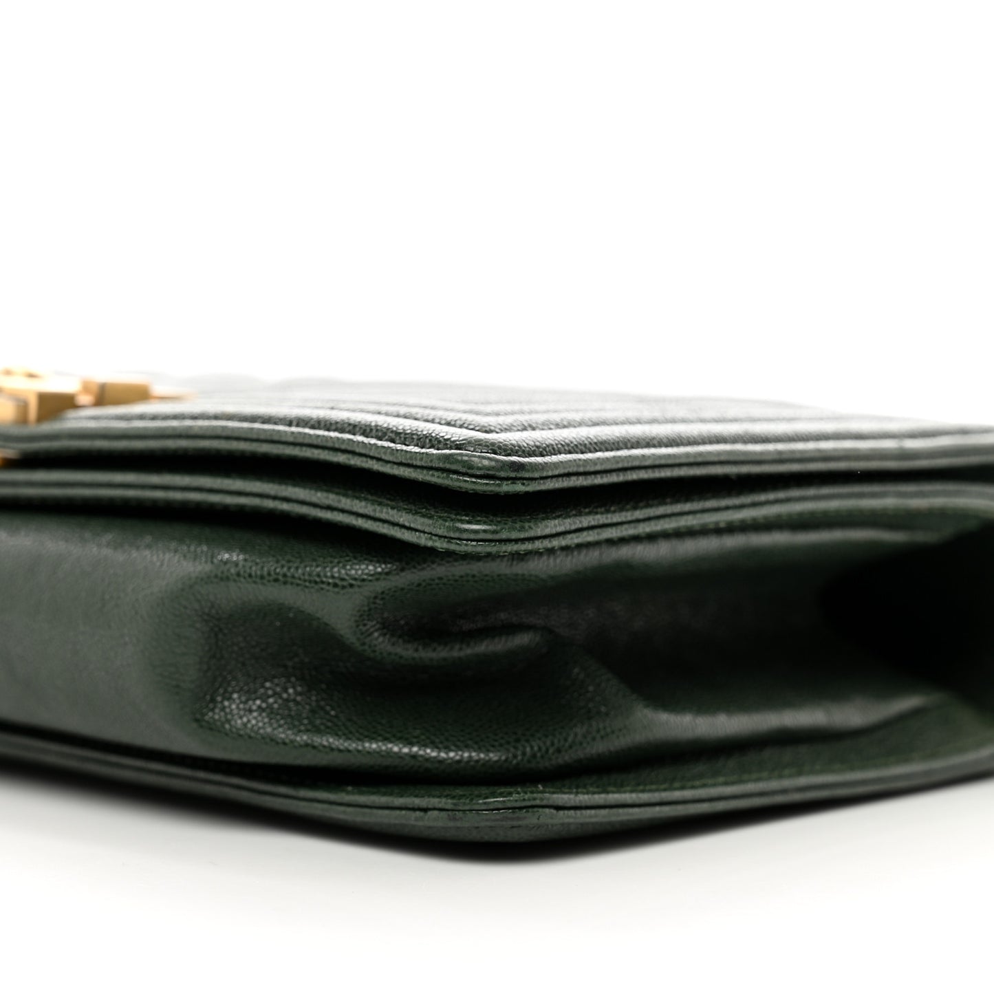 Caviar Chevron Quilted Medium Boy Flap Dark Green