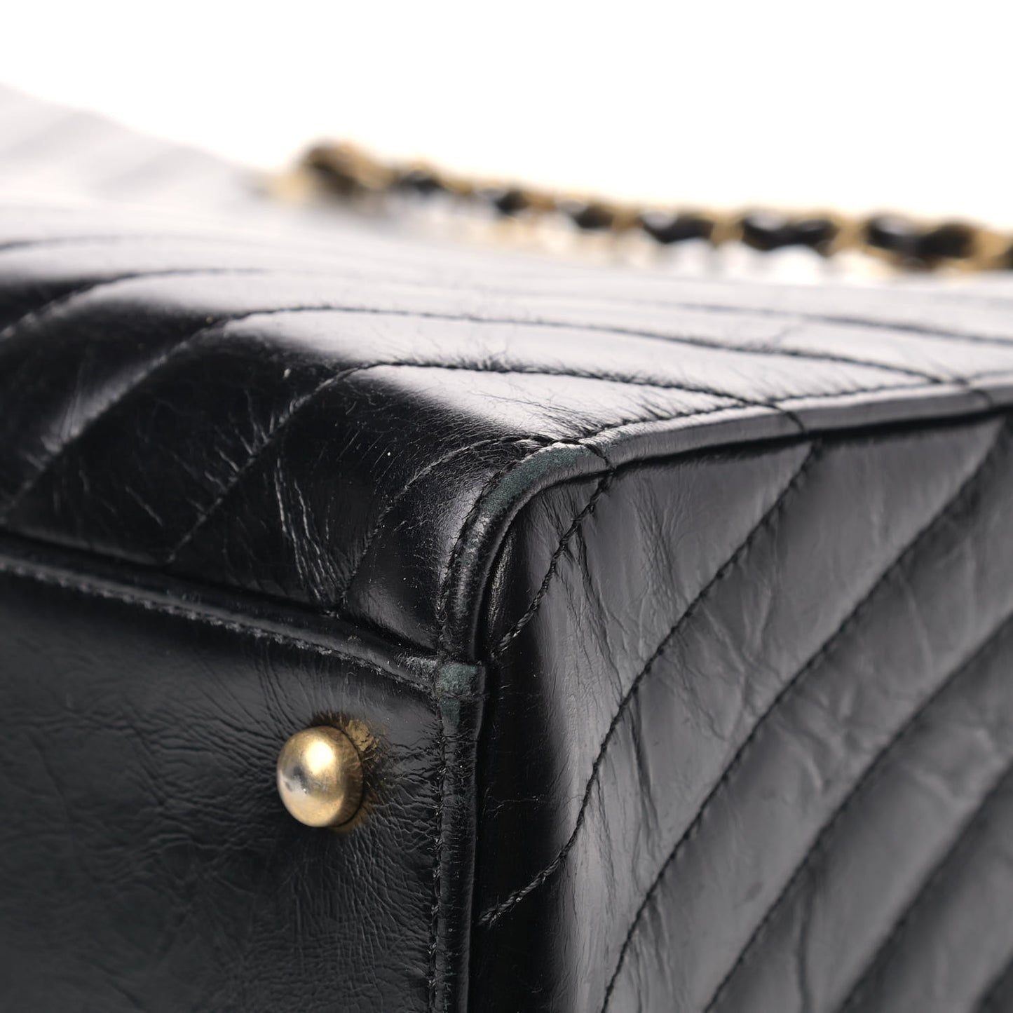 Aged Calfskin Chevron Large Coco Handle Shopping Tote Black