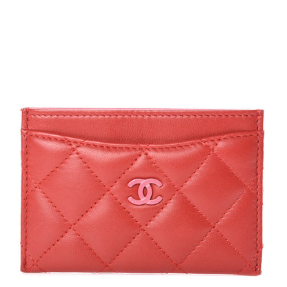 Chanel Lambskin Quilted Card Holder Red Pink 1 of 9