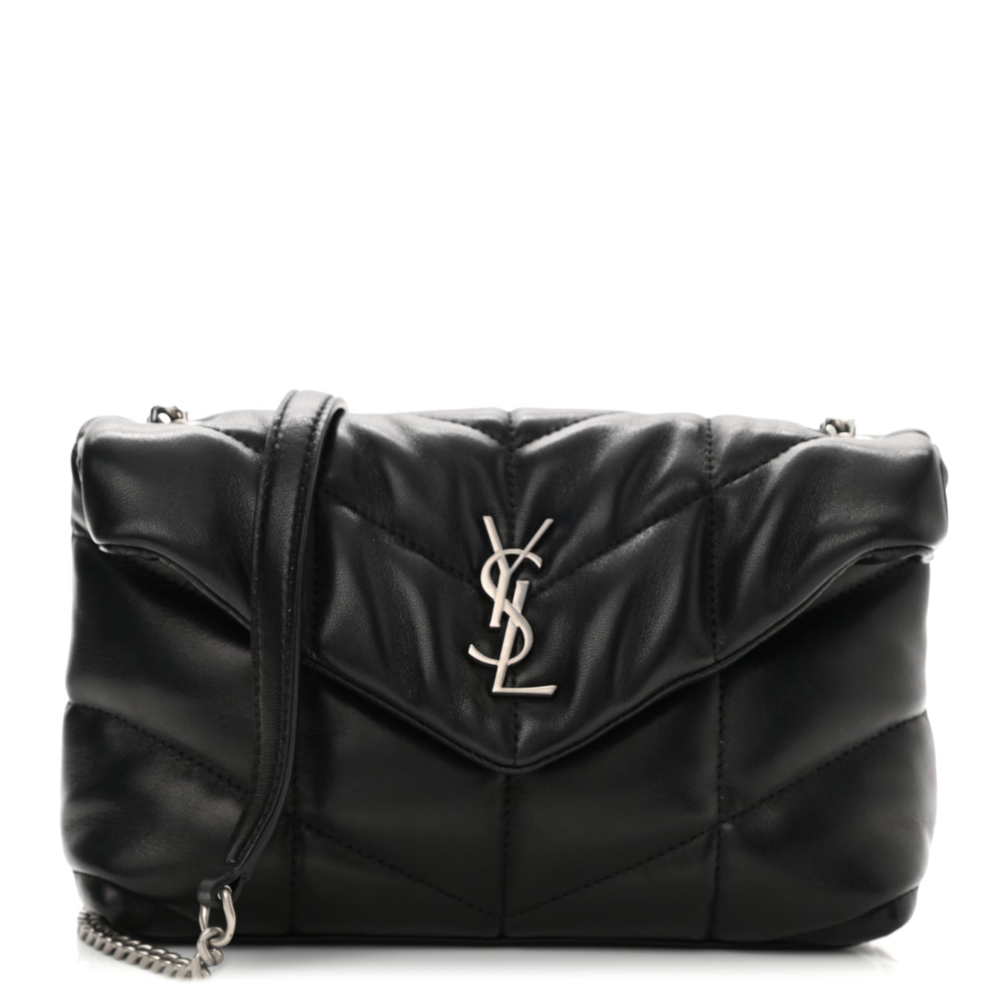 Lambskin Quilted Toy Loulou Puffer Monogram Chain Satchel Black