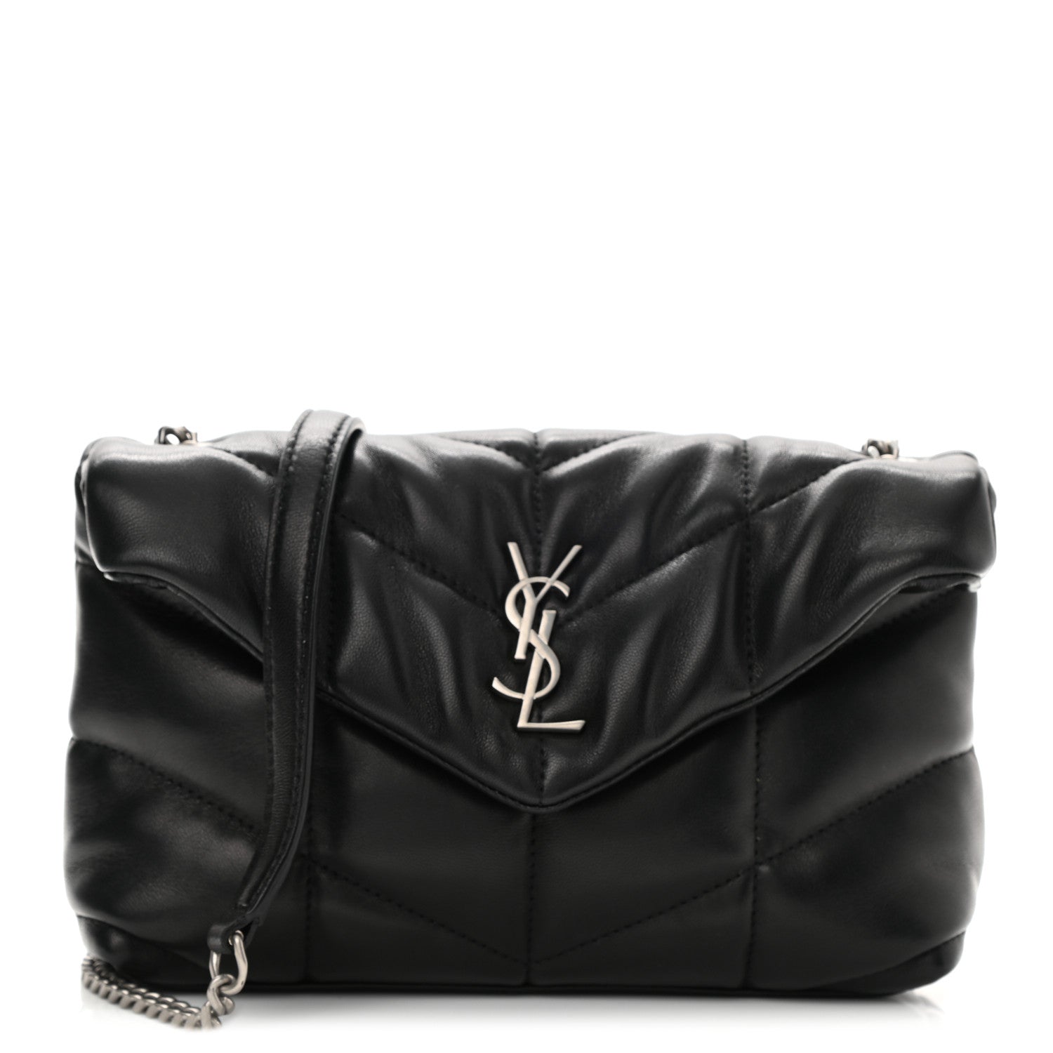 Saint Laurent Lambskin Quilted Toy Loulou Puffer Monogram Chain Satchel Black 1 of 9