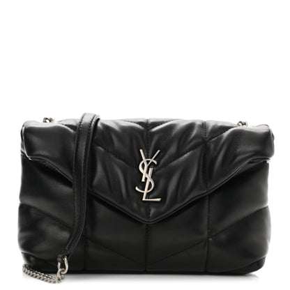 Saint Laurent Lambskin Quilted Toy Loulou Puffer Monogram Chain Satchel Black 1 of 9