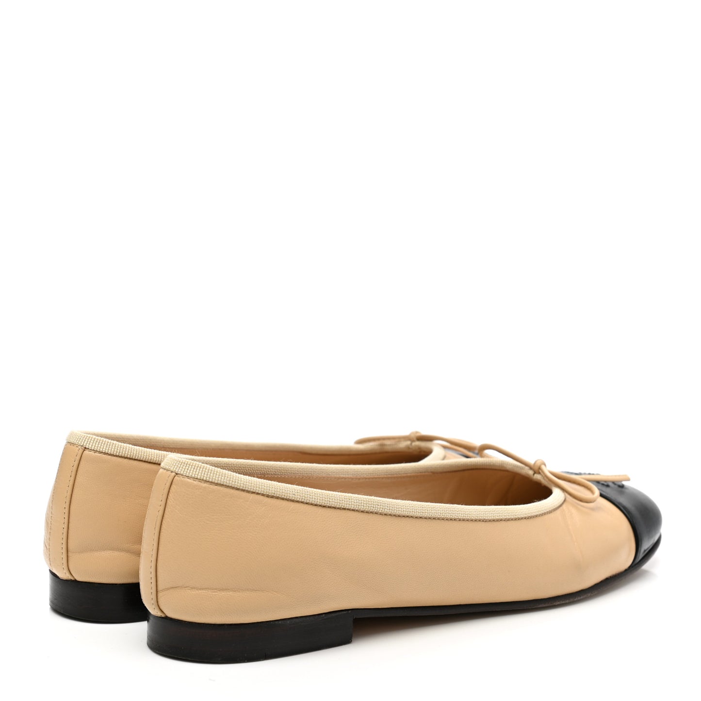 Lambskin Cap Toe CC Ballerina Flats 38.5 Beige Black