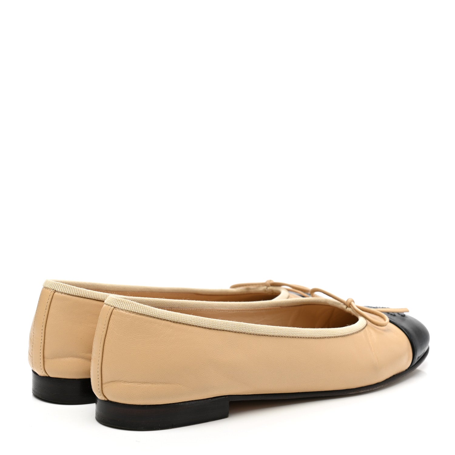 Chanel Lambskin Cap Toe CC Ballerina Flats 38.5 Beige Black 4 of 8