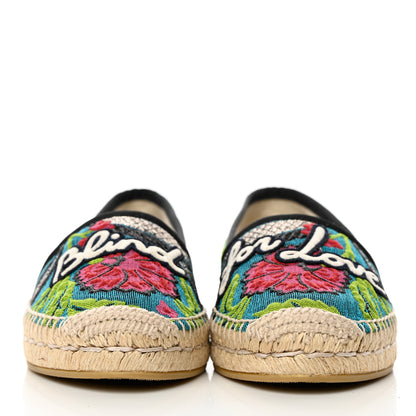 Gucci Tapestry Brocade Blind For Love Espadrilles 37.5 Acquamarine Green Black 3 of 18