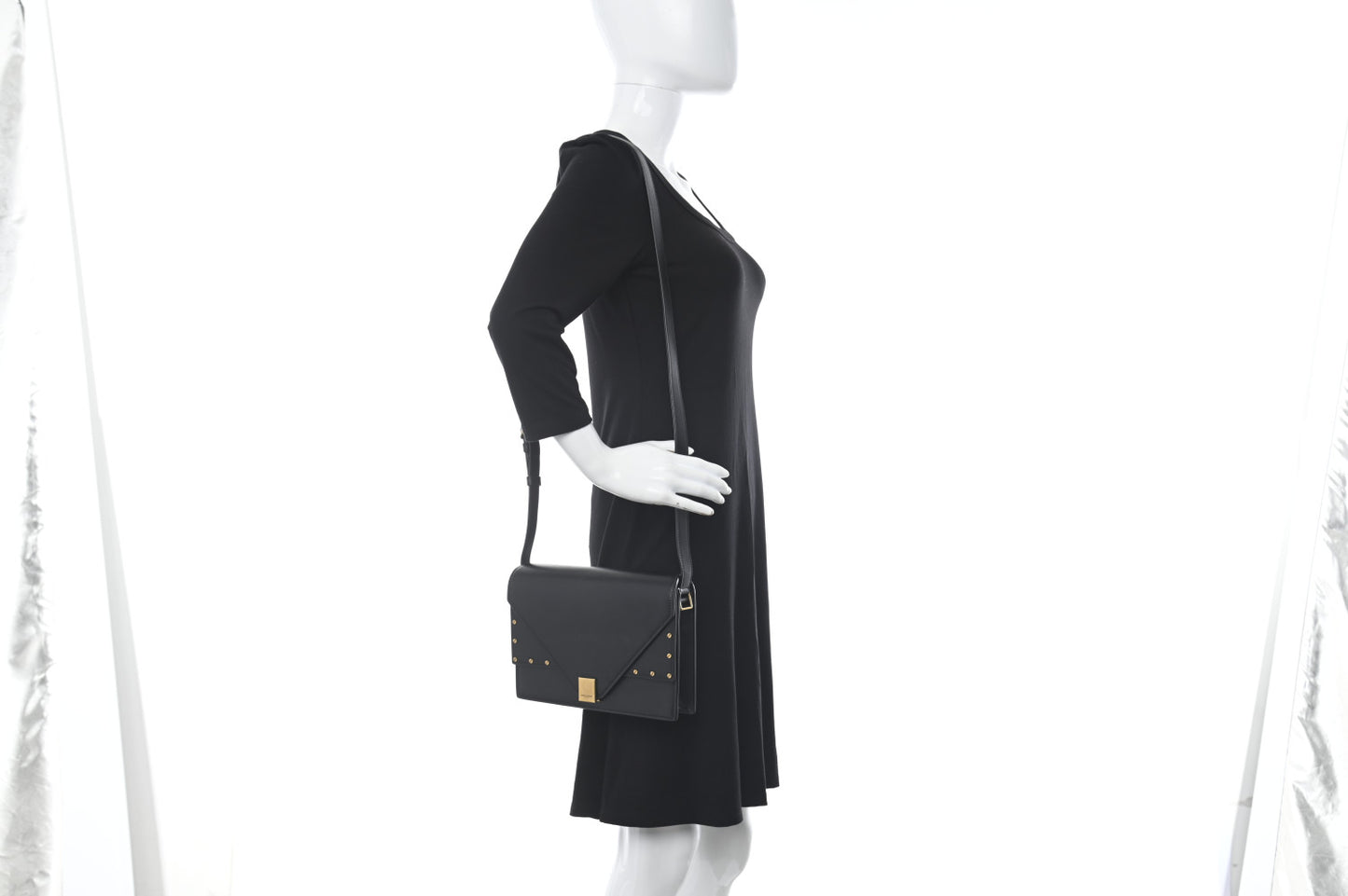 Calfskin Medium Margaux Shoulder Bag Black