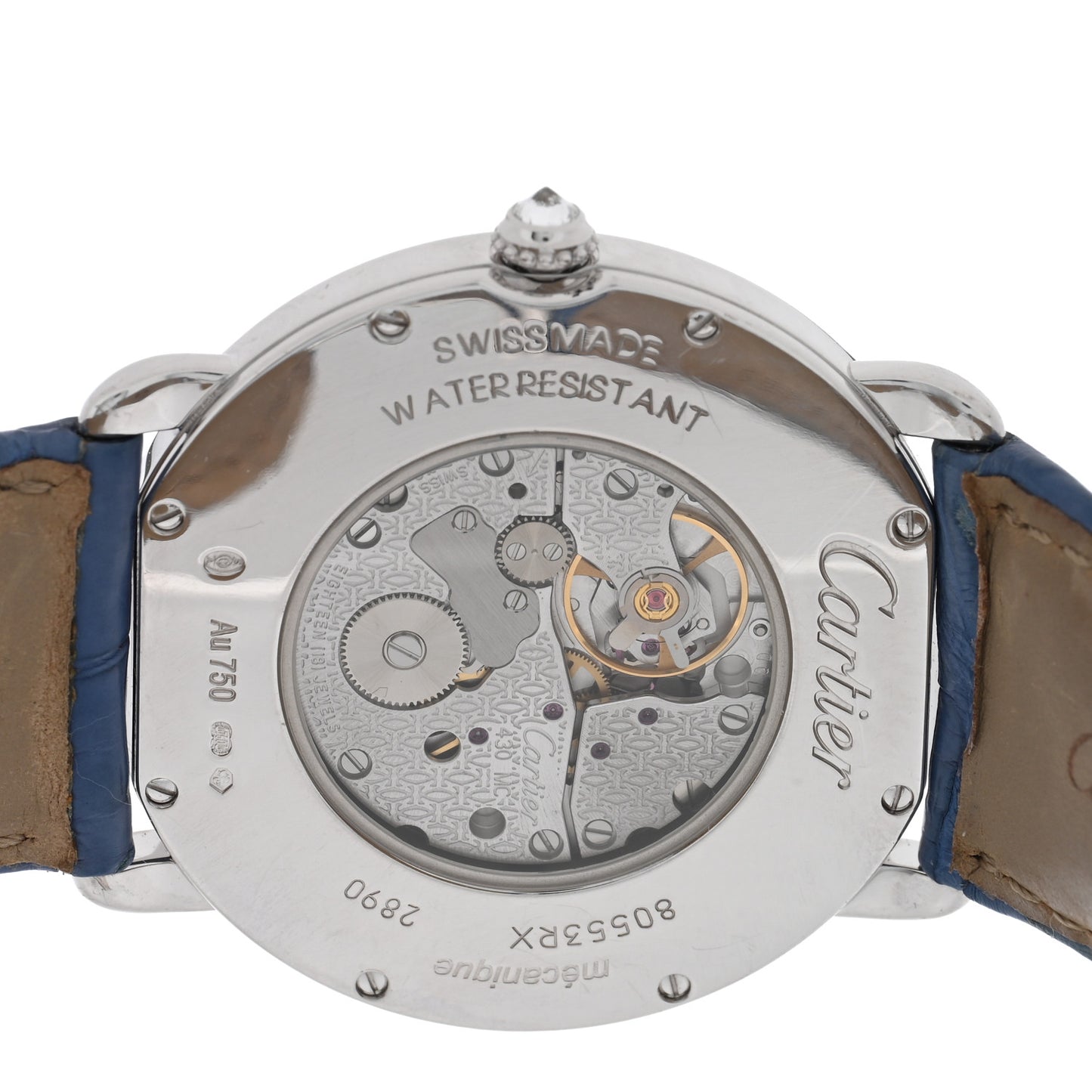 18K White Gold Alligator Diamond Bezel 36mm Ronde Louis Manual Winding Watch Blue