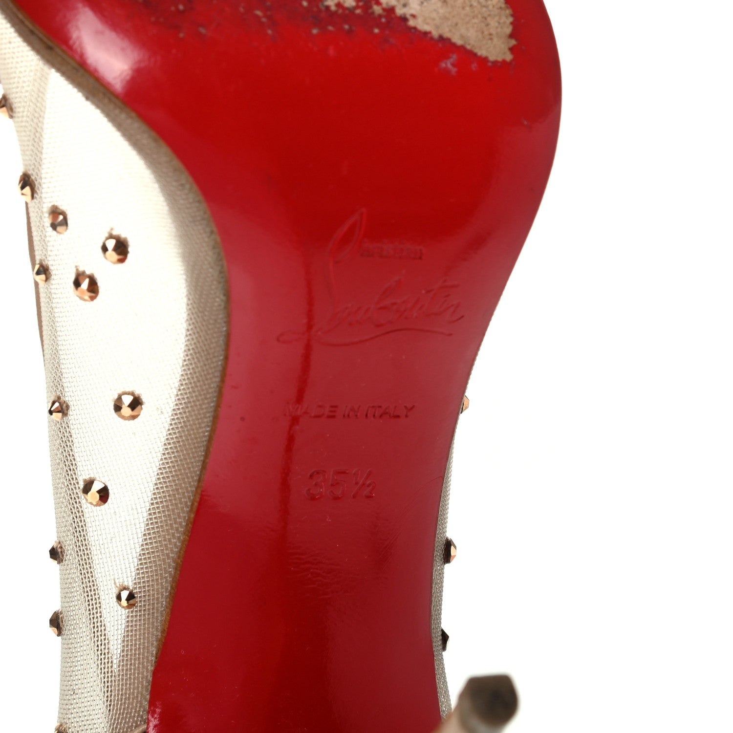 Christian Louboutin Suede Silk Crystal Strass Follies 100 Pumps 35.5 Neutral 6 of 8