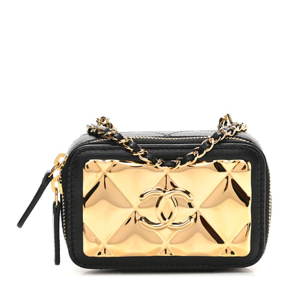 Chanel Lambskin Metal Quilted Extra Mini Vanity Case With Chain Black Gold 1 of 11