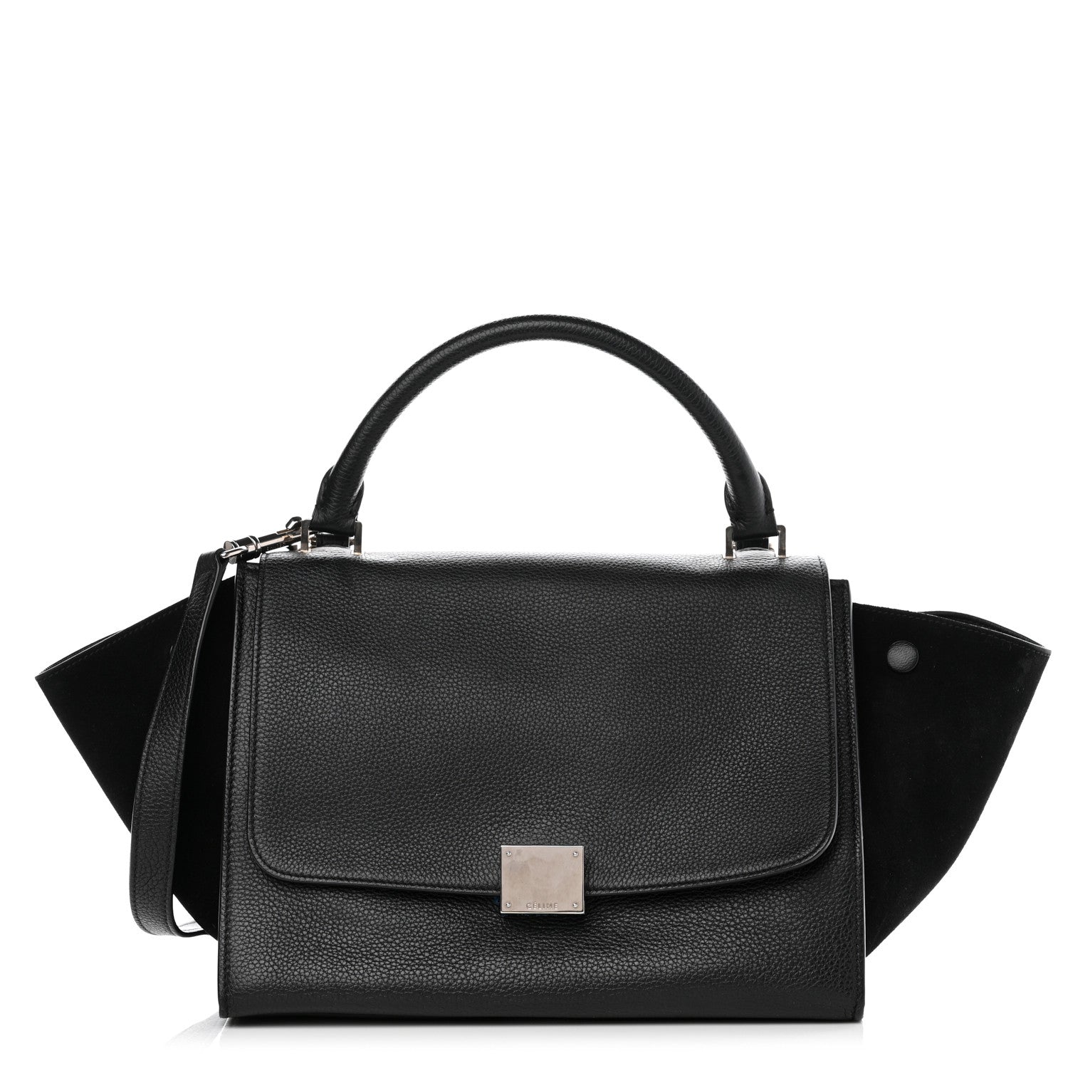 Celine Drummed Calfskin Suede Small Trapeze Black 1 of 8