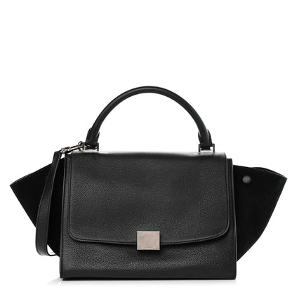 Celine Drummed Calfskin Suede Small Trapeze Black 1 of 8