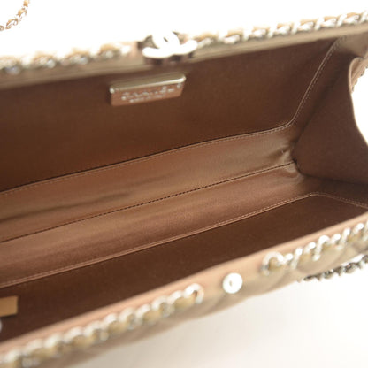 Chanel Satin Quilted Chain Around Clutch Beige 6 of 7
