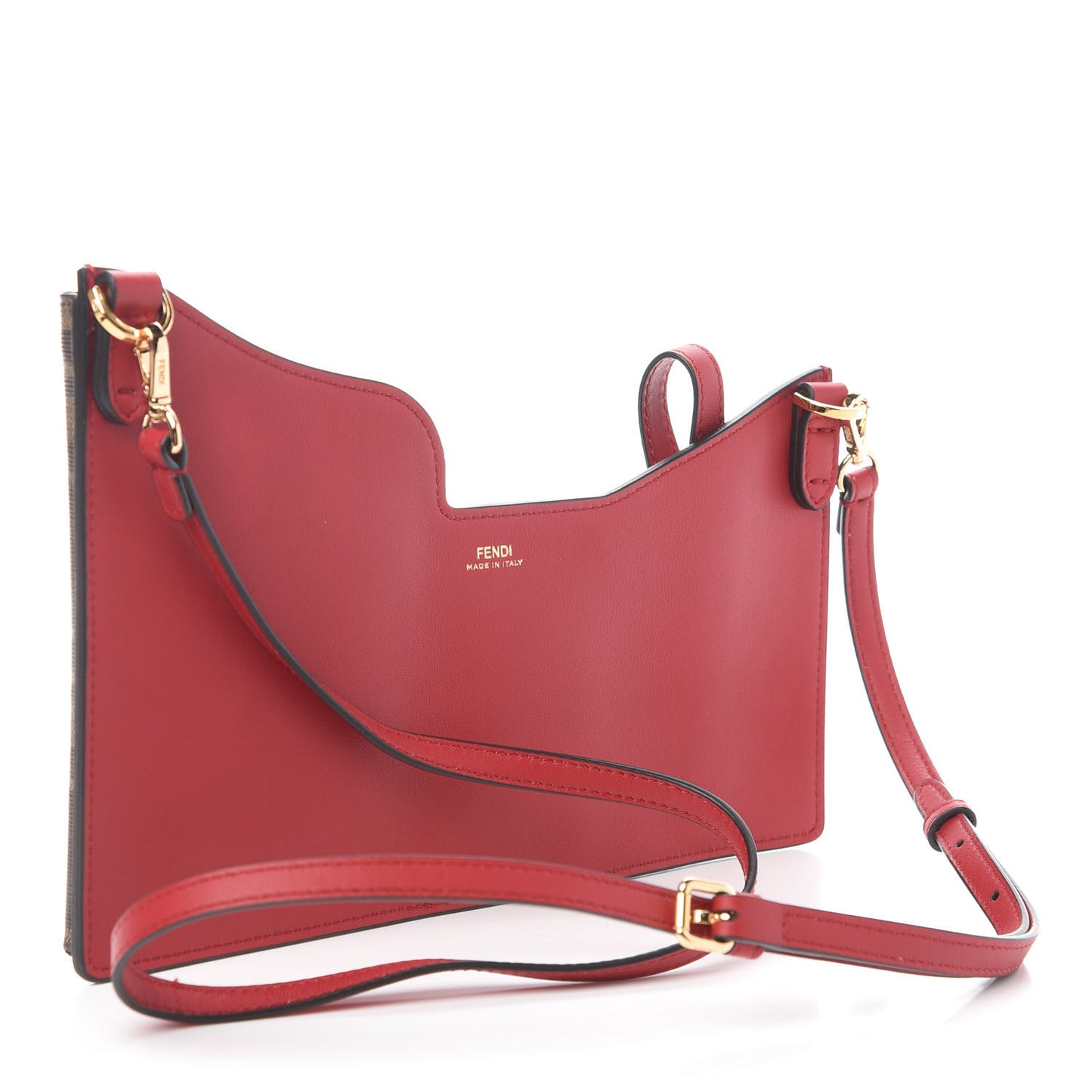 Vitello Grace Glazed Fabric FF 1974 3 Pocket Mini Crossbody Bag Fragola Mogano Panna