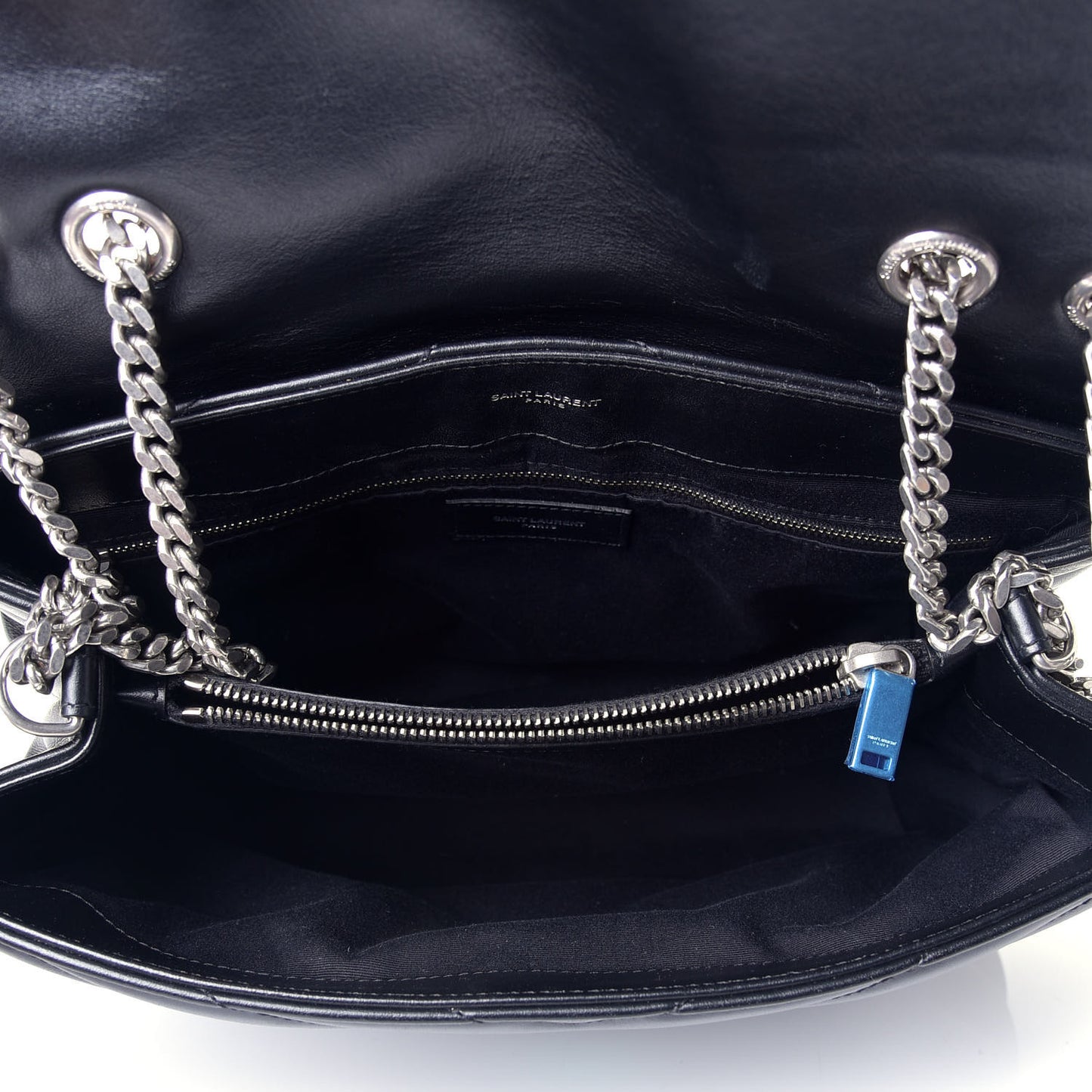 Calfskin Y Quilted Monogram Medium Loulou Chain Satchel Black