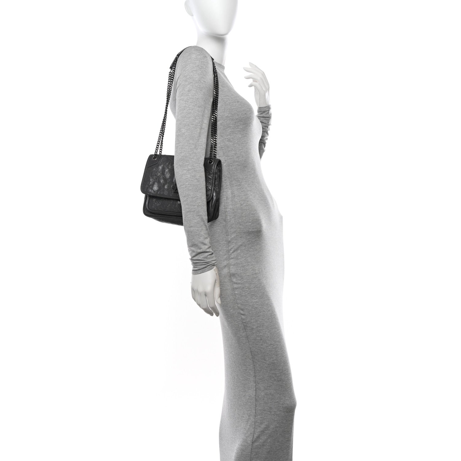 Saint Laurent Crinkled Calfskin Matelasse Monogram Baby Niki Chain Satchel Storm 3 of 10