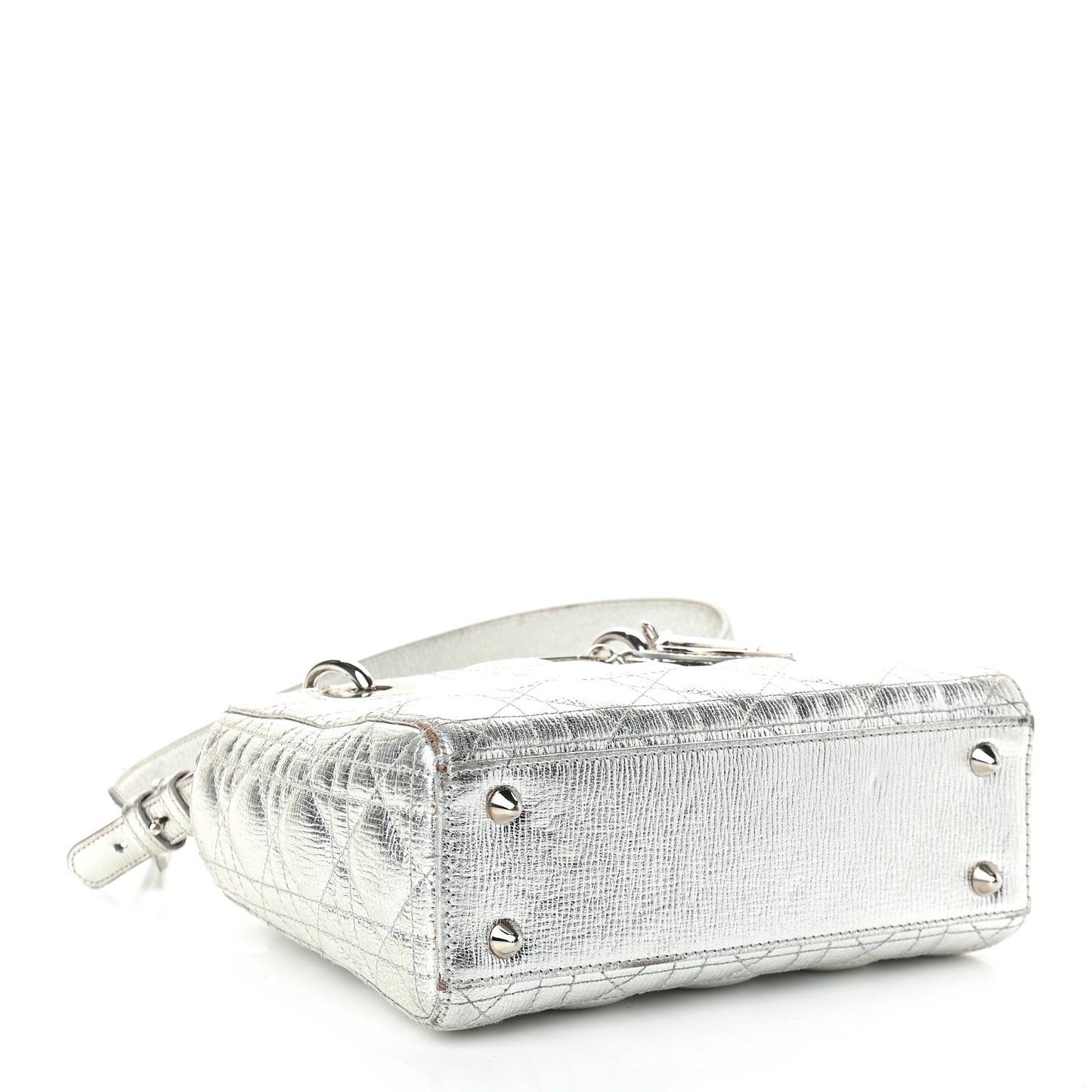 Metallic Grained Calfskin Cannage Small Lucky Badges My Lady Dior Silver