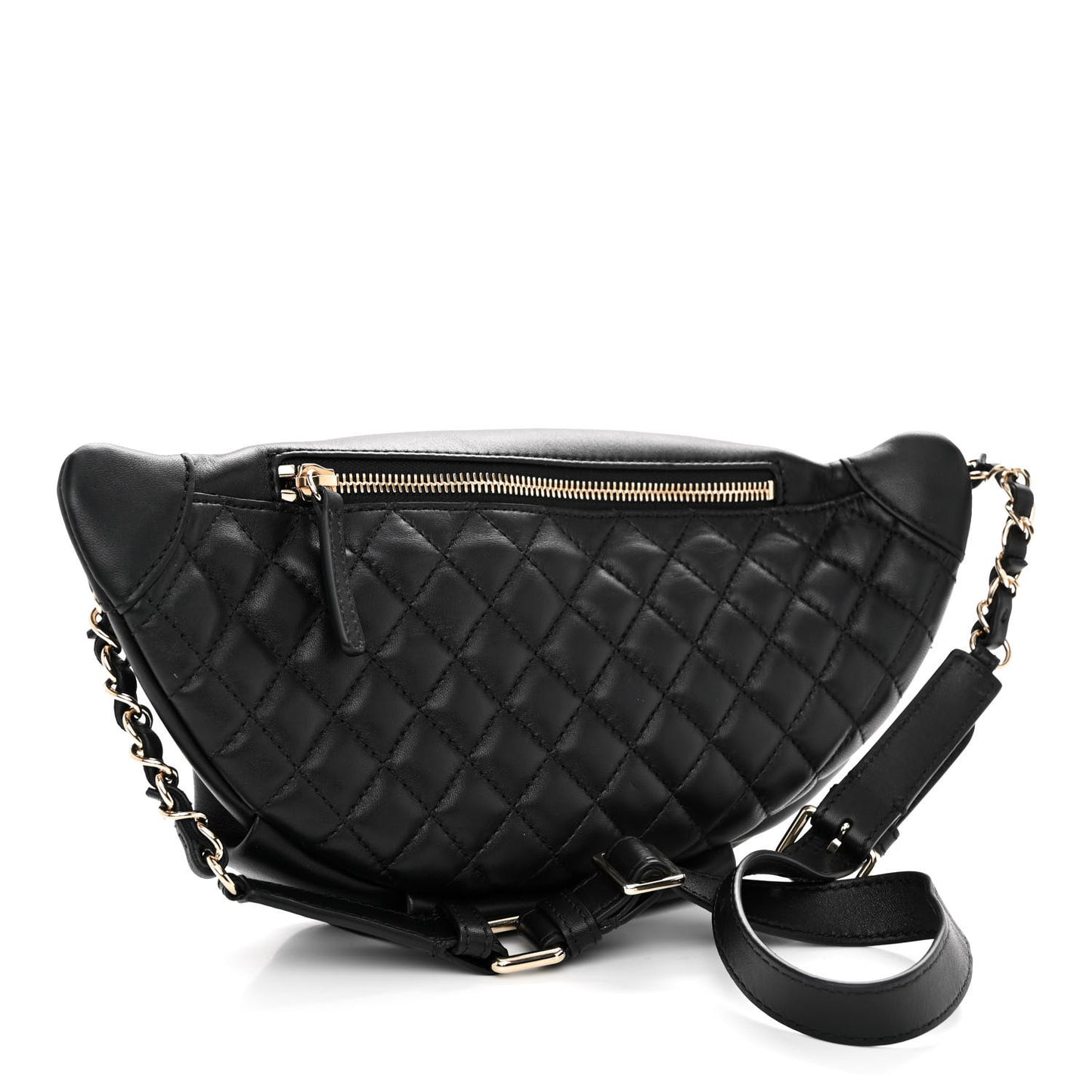 Lambskin Quilted Waist Bag Fanny Pack Black