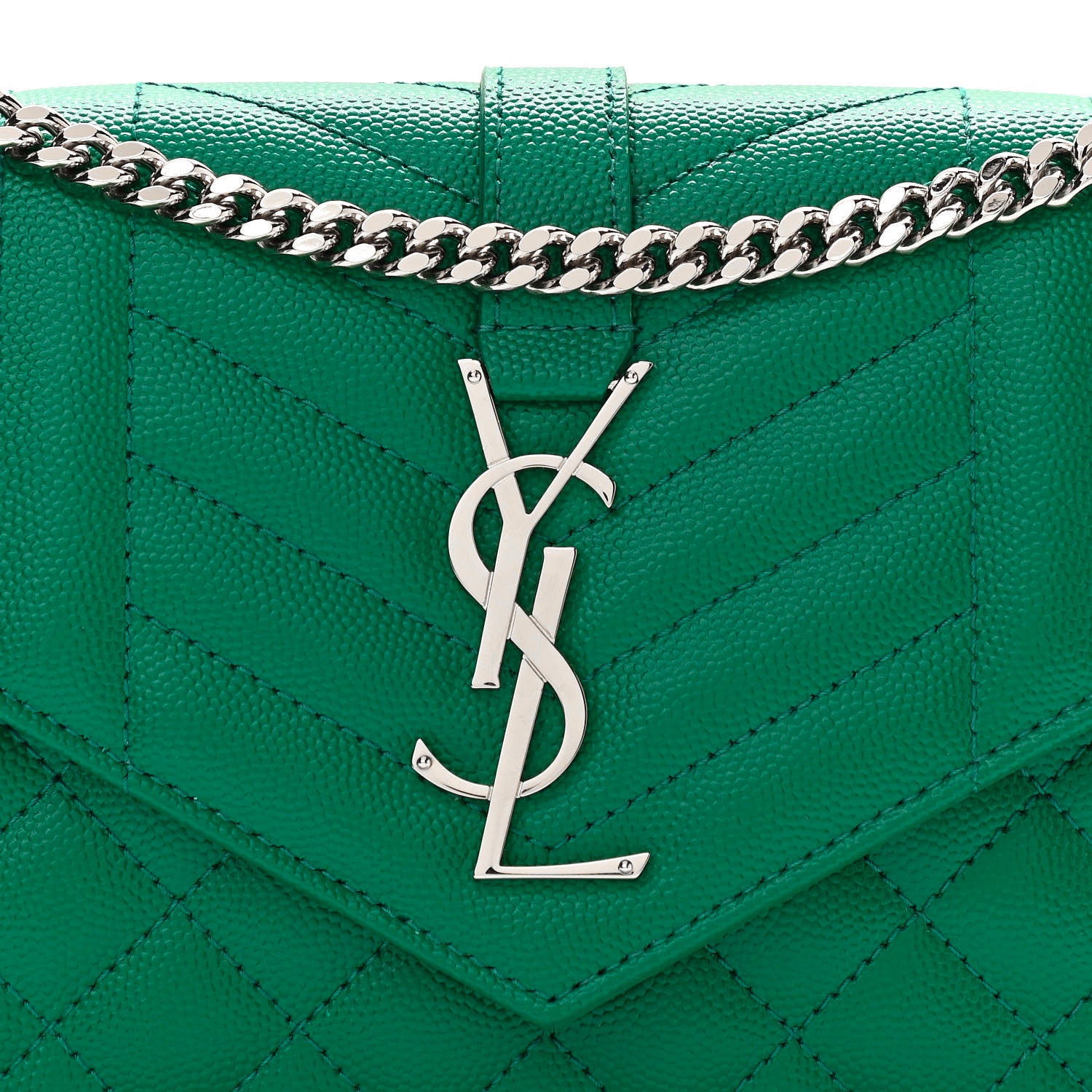 Saint Laurent Grain De Poudre Mixed Matelasse Triquilt Monogram Chain Wallet Malachite 7 of 10
