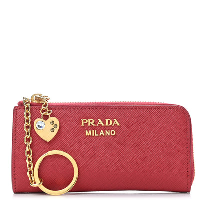Prada Saffiano Zip Around Key Holder Rosso 1 of 4