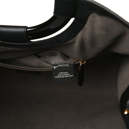 Fendi Glazed Fabric Vitello Century Plexiglass FF 1974 Stamp Patch Medium Runaway Shopper Tote Mogano Panna Black 7 of 17