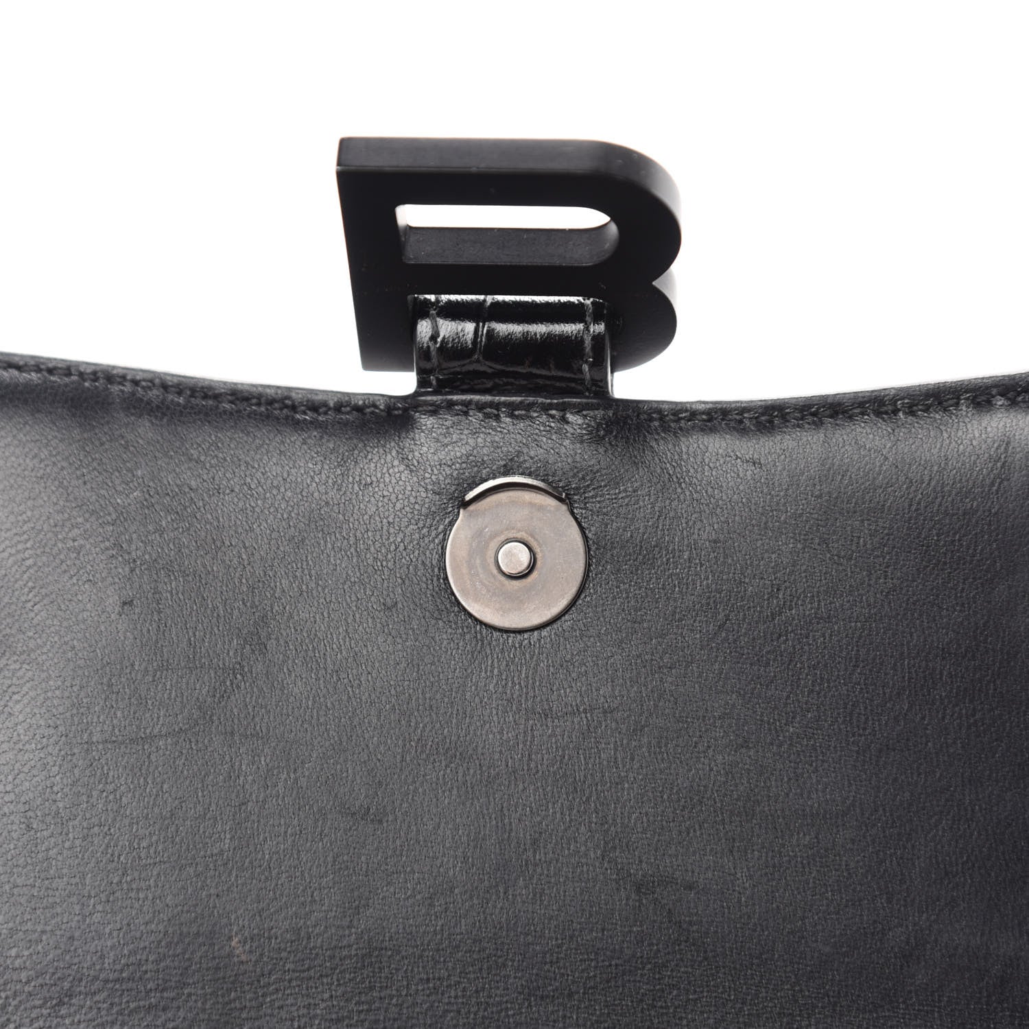 Balenciaga Shiny Calfskin Monochrome Crocodile Embossed Hourglass Top Handle Bag XS Black 9 of 12