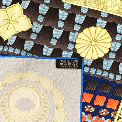 Hermes Silk Parures De Samourais Scarf 90 Orange Vert Absinthe Brun 3 of 5