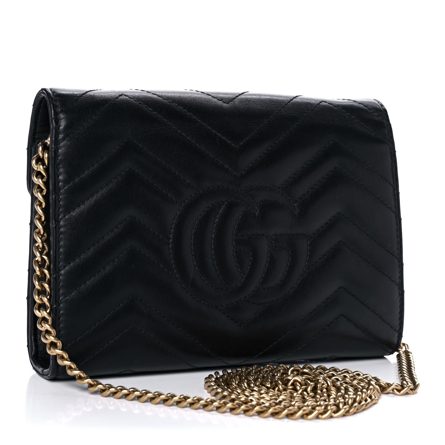 Gucci Calfskin Matelasse GG Marmont Chain Wallet Black 3 of 13