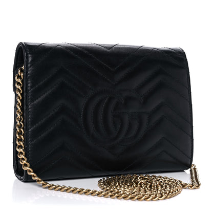 Gucci Calfskin Matelasse GG Marmont Chain Wallet Black 3 of 13