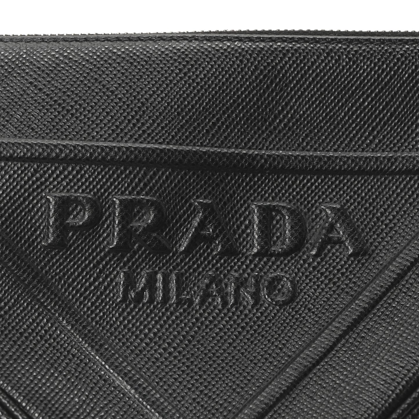 Saffiano Cuir Triangle Logo Embossed Triangle Wristlet Black