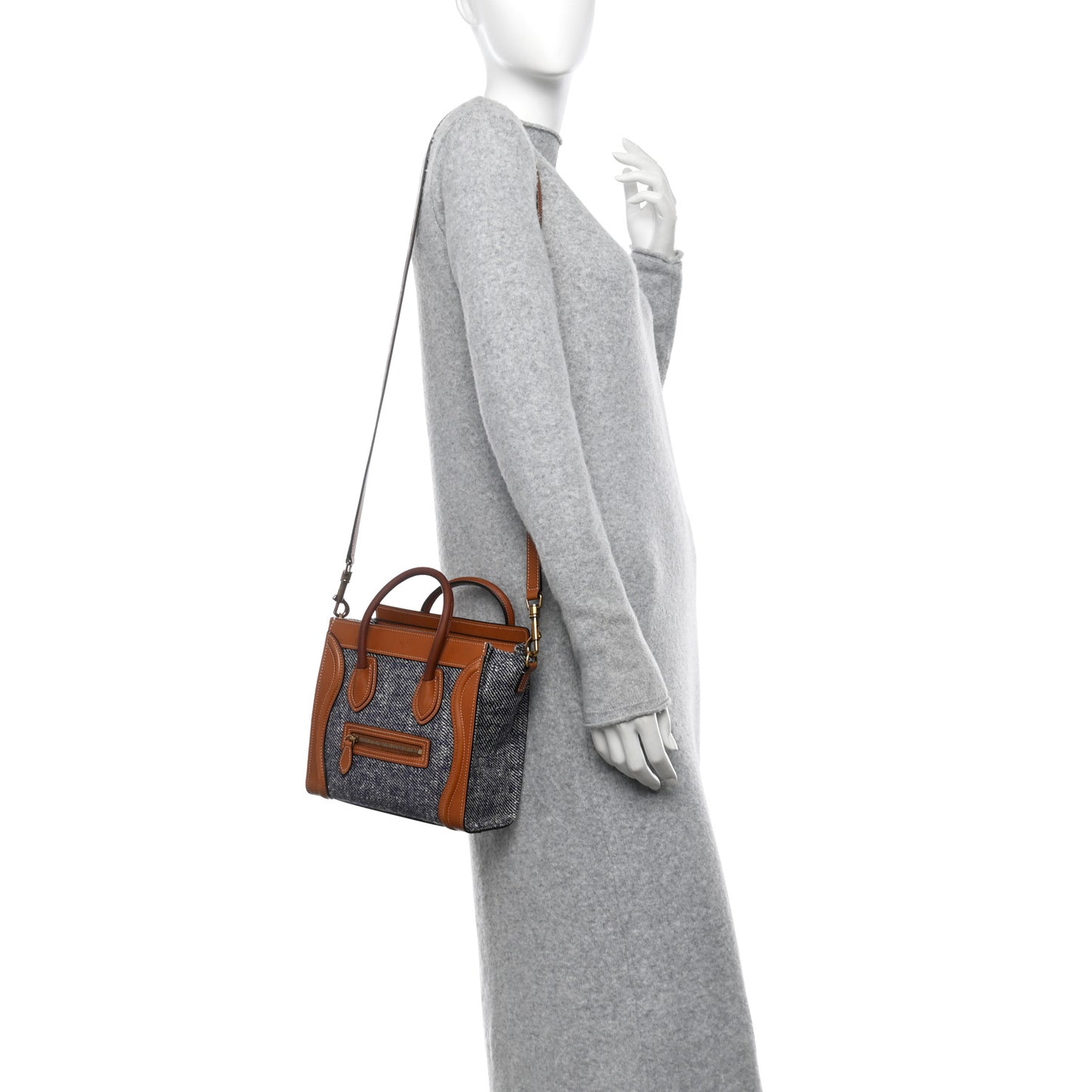 Smooth Calfskin Tweed Nano Luggage Navy Tan