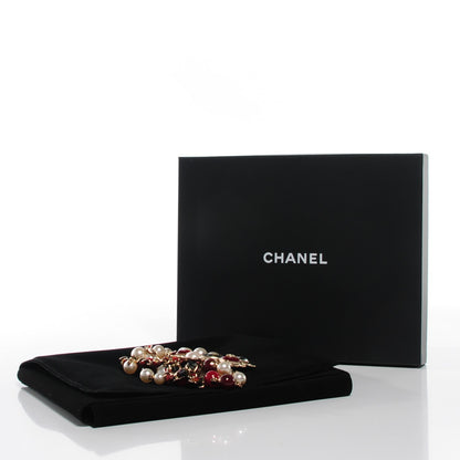 Chanel Gripoix Crystal Pearl Tweed Medallion Necklace Gold 3 of 5