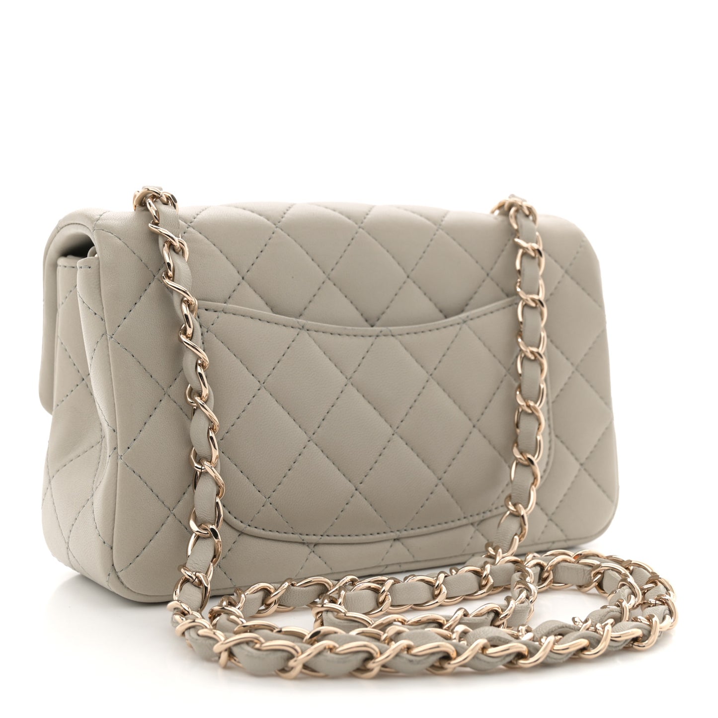 Lambskin Quilted Mini Rectangular Flap Grey