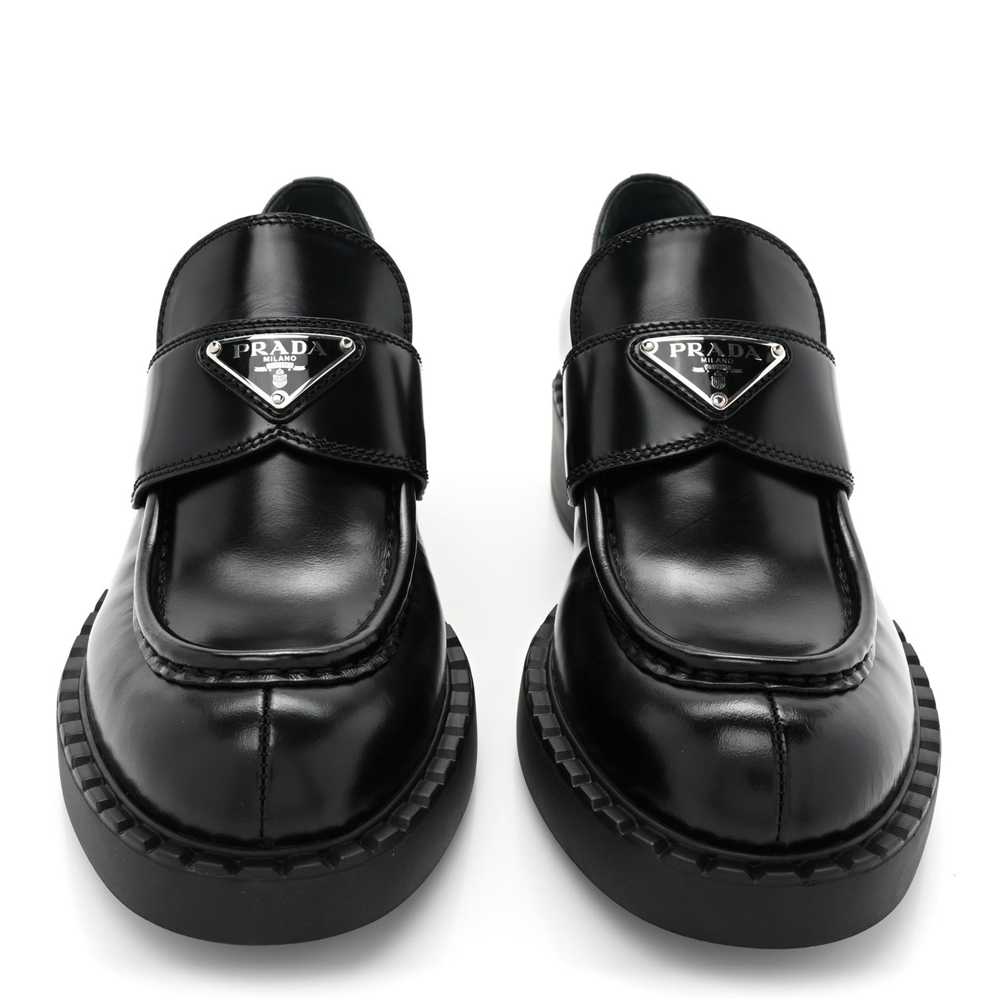 Spazzolato Metal Triangle Logo 50mm Loafers 38.5 Black