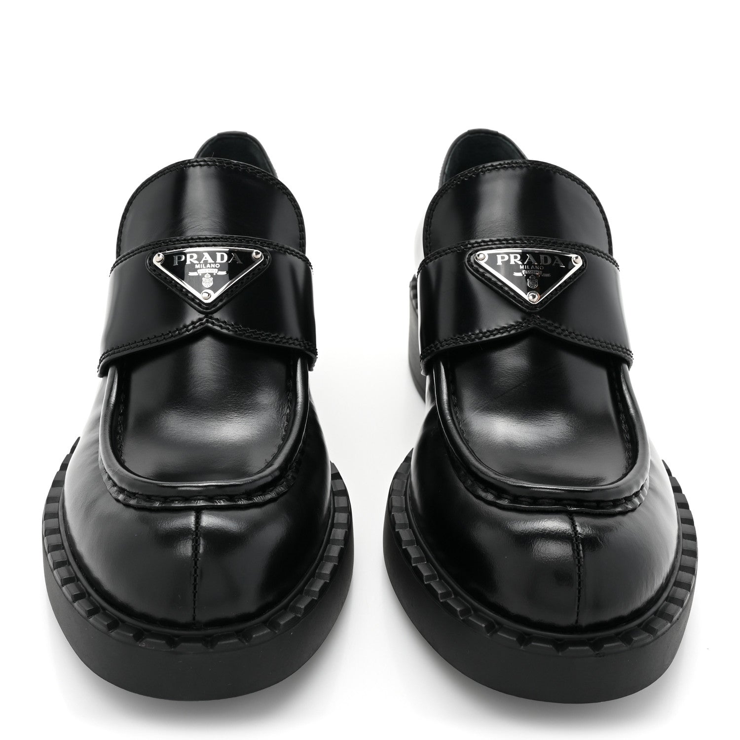 Prada Spazzolato Metal Triangle Logo 50mm Loafers 38.5 Black 2 of 9