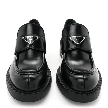 Prada Spazzolato Metal Triangle Logo 50mm Loafers 38.5 Black 2 of 9