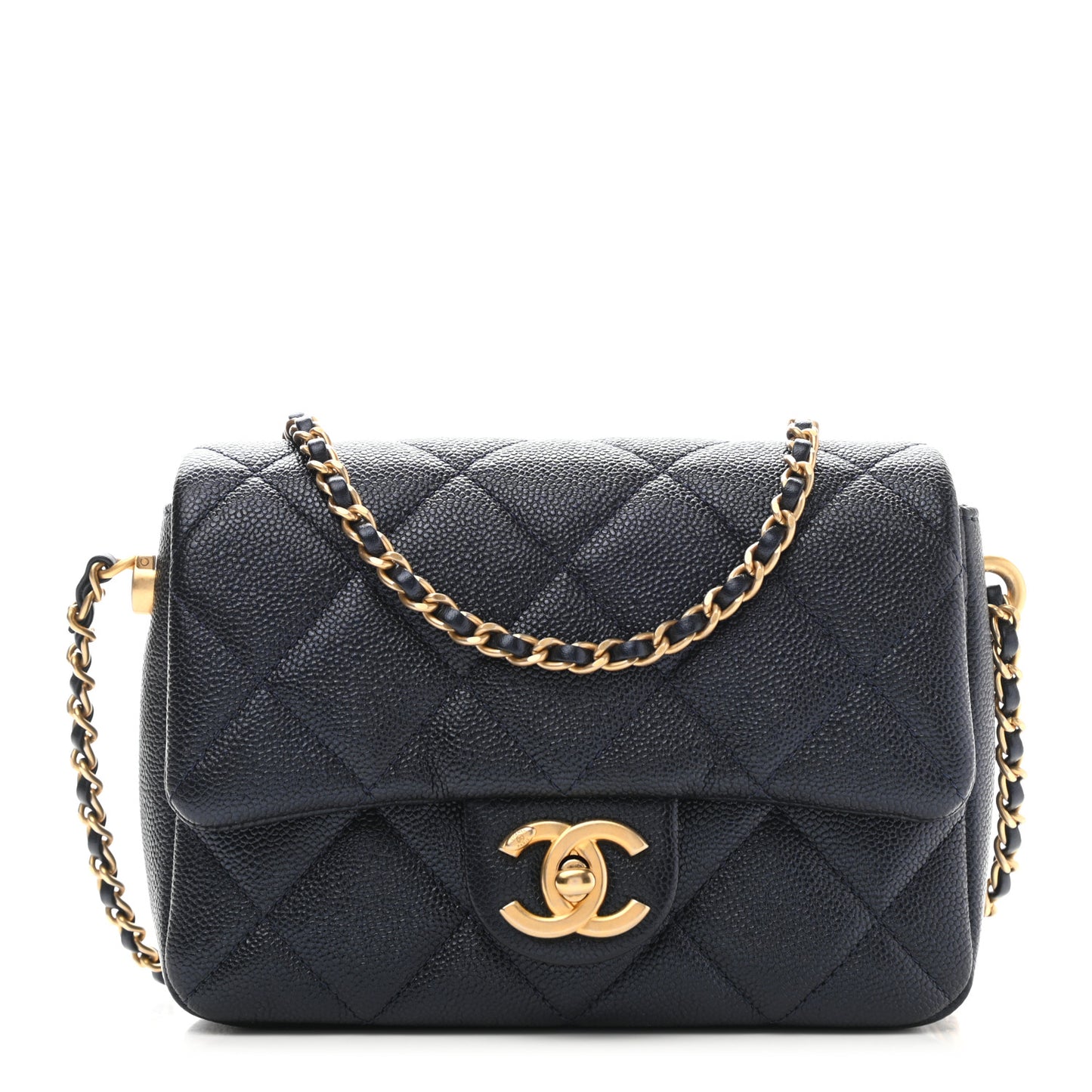 Iridescent Caviar Quilted Mini My Perfect Flap Dark Blue