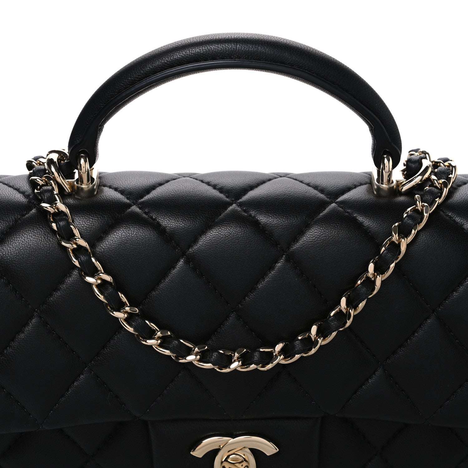 Chanel Lambskin Quilted Top Handle East West Flap Black 8 of 11