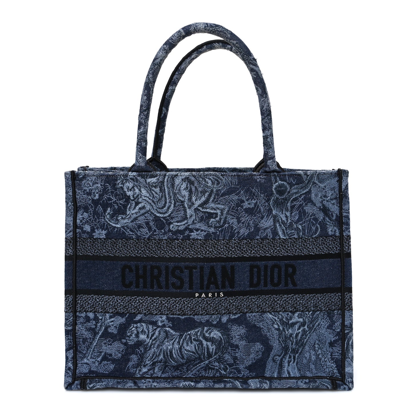 Canvas Embroidered Medium Dioriviera Toile De Jouy Book Tote Blue Black Blue Black