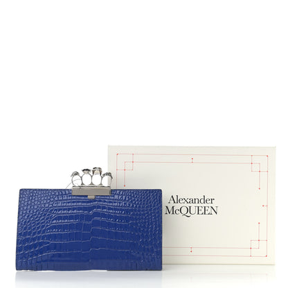 Alexander McQueen Calfskin Crocodile Embossed Knuckle Flat Clutch Blue 11 of 11