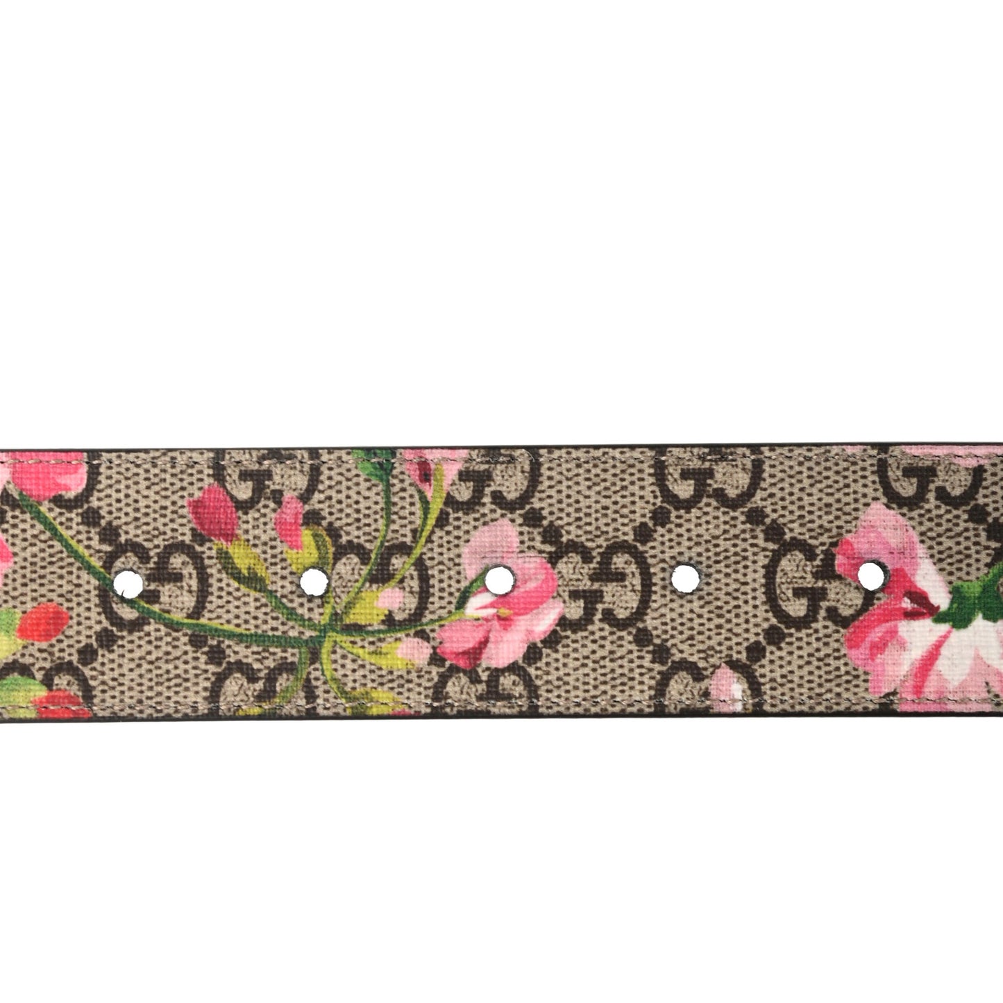 GG Supreme Monogram Blooms Moon Calfskin Interlocking G 37mm Belt 85 34 Beige Ebony Multicolor Dry Rose