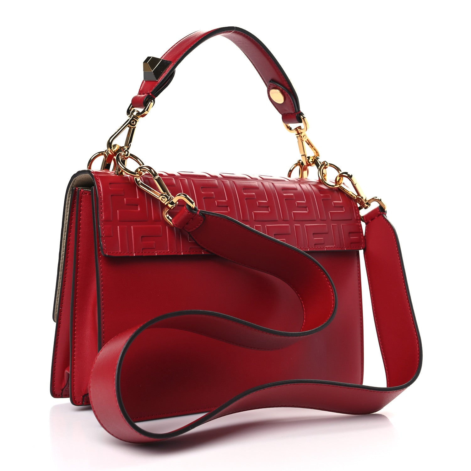 Fendi Vitello Liberty FF 1974 Embossed Kan I Shoulder Bag Fragola 3 of 9