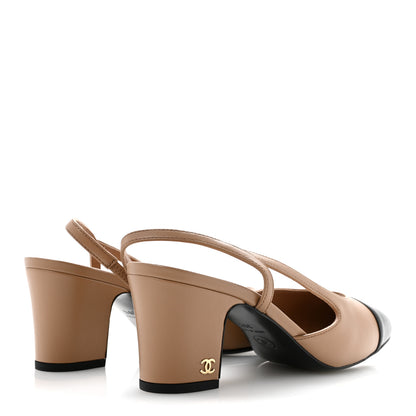Chanel Lambskin Cap Toe CC Slingback Pumps 36.5 Dark Beige Black 5 of 10