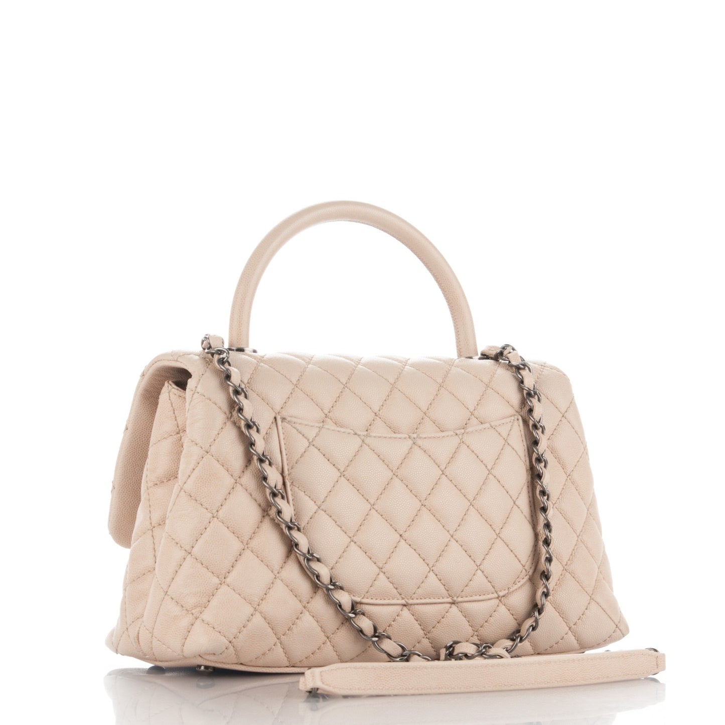 Caviar Quilted Small Coco Handle Flap Light Beige